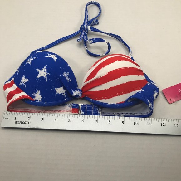 Xhilaration Junior's Sz. Small 0-2 Push Up Halter Stars, Stripes Bikini Top New - Picture 10 of 11